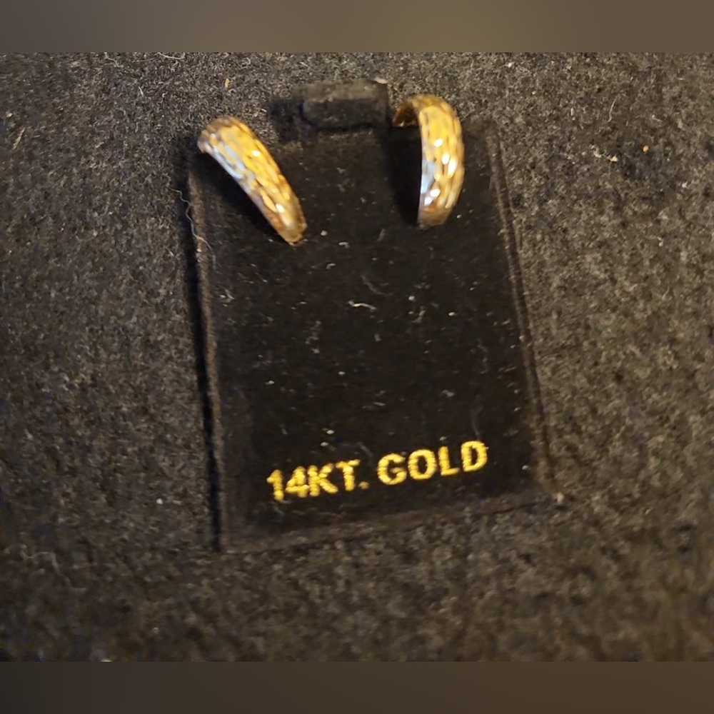 14K Solid Yellow Gold Half Hoop Diamond Cut Earrings